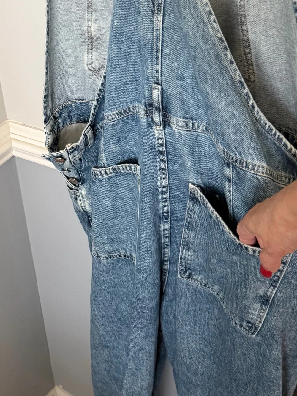 Free People Light Wash Denim Overalls Size XL